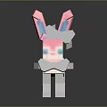 Pixelated Pink And White Rabbit Toy With Long Ears And Blue Eyes