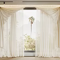 White Flowing Curtains For Large Window With Palm Tree And Greenery View 3d model