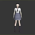 Anime Style School Girl Character In White Shirt Black Tie And Grey Pleated Skirt
