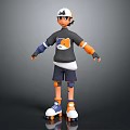 3D Character Boy In Rollerblades With Creature Graphic On Gray Orange Sportswear Outfit