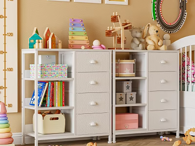 Kids Room Shelving Unit with Drawers Storage Boxes Books and Toys for Organizing Children’s Items 3d model