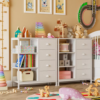 Kids Room Shelving Unit with Drawers Storage Boxes Books and Toys for Organizing Children’s Items 3d model