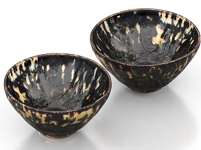 Handcrafted Ceramic Tableware Set with Black and White Speckled Bowls for Dining 3d model