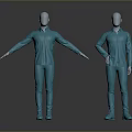 Two Mannequins Displaying Blue Long Sleeved Uniform Suits With Full Length Trousers