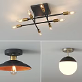 Stylish Ceiling Lights Featuring Black Gold Orange Silver Shades And Various Designs 3d model