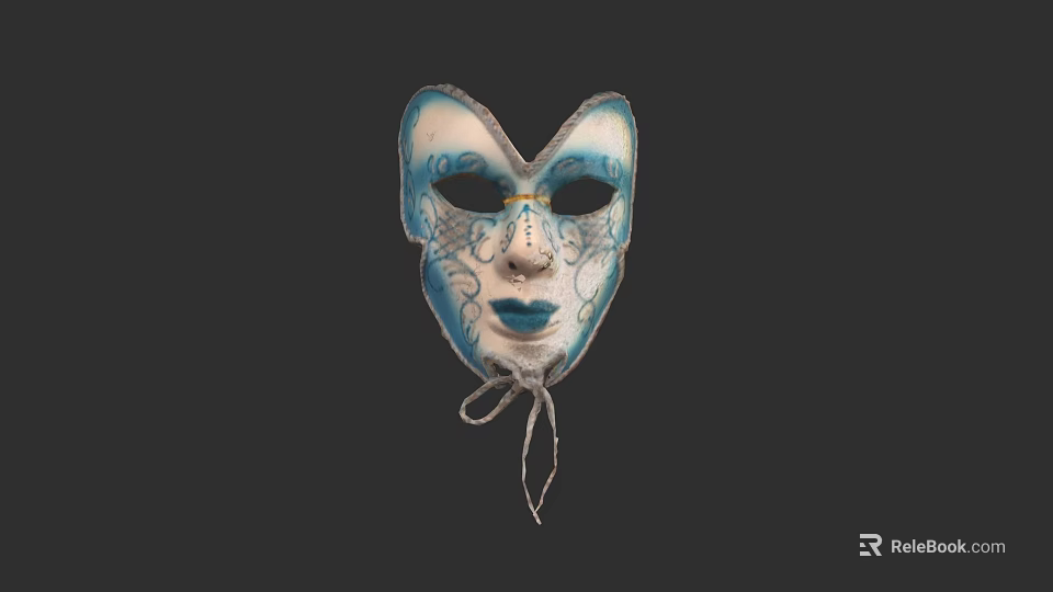 Venetian Decorative Mask With Blue White Ornate Patterns And Ribbon Ties 3d model 