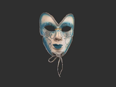Venetian Decorative Mask With Blue White Ornate Patterns And Ribbon Ties 3d model