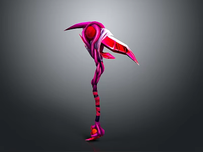 Purple Pink Sci Fi Scythe Weapon With Glowing Red Details And Long Handle 3d model