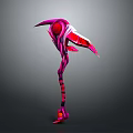 Purple Pink Sci Fi Scythe Weapon With Glowing Red Details And Long Handle
