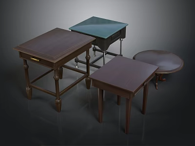 Wooden Tables Collection With Square And Round Shapes And Classic Leg Design 3d model