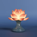 Decorative Illuminated Lotus Lantern With Green Ceramic Base And Orange Glowing Petals