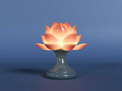 Decorative Illuminated Lotus Lantern With Green Ceramic Base And Orange Glowing Petals 3d model