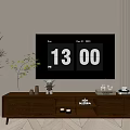 Modern Wooden TV Stand With Large Screen TV Potted Plants And Decorative Items