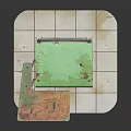 Vintage Green Chair with Small Attached Desk Key Design on Backrest and White Tiled Base
