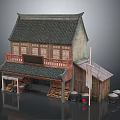 Traditional Chinese Two Story Shop Building With Tile Roof Wooden Balcony And Decorative Elements