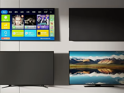 Smart TV Screens Showing App Interface And Scenic Landscape 3d model