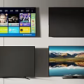 Smart TV Screens Showing App Interface And Scenic Landscape