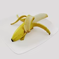 Ripe Fresh Peeled Banana On White Square Plate Ready To Eat