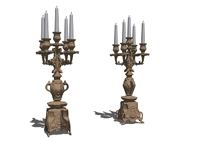 Vintage Carved Candelabra Lamps With Multiple Candle Shaped Lights And Ornate Base 3d model