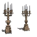 Vintage Carved Candelabra Lamps With Multiple Candle Shaped Lights And Ornate Base