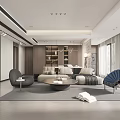 Modern Living And Dining Room Interior Design With Sofa Coffee Table Rug And Bookshelf