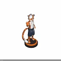 Cartoon Tiger Character With White Hair Blue Jeans Waving Hand Light Blue Background