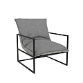 Modern Leisure Chair With Black Metal Frame Light Gray Cushion For Living Room