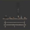 Rustic Wooden Dining Table with Lit Candle Bowls of Fruits and Food