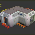 Cartoon Style Futuristic Modular Building With Solar Panels White Body And Orange Accents