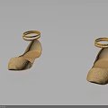 Beige Flat Shoes With Kitten Shaped Decorations And Golden Ankle Rings Shiny Details