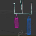 Two Black Punching Bags for Sports Training Hanging on Metal Frame