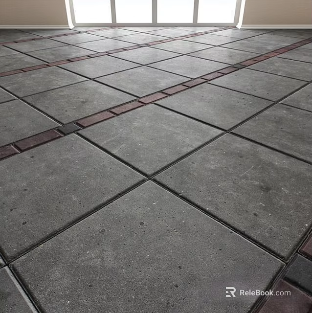 Gray Floor Tiles With Red Brick Accent Pattern 3d model