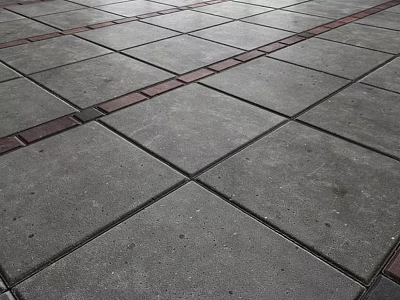 Gray Floor Tiles With Red Brick Accent Pattern 3d model