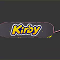 Pair of Kirby Skateboards With Yellow Wheels Pink Edges on Dark Background