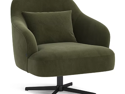 Stylish Olive Green Single Seater Sofa With Velvet Upholstery And Black Metal Swivel Base 3d model