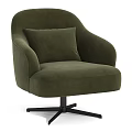 Stylish Olive Green Single Seater Sofa With Velvet Upholstery And Black Metal Swivel Base