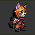 Colorful Stuffed Cat in Orange Astronaut Suit with Blue Boots and Yellow Eyes