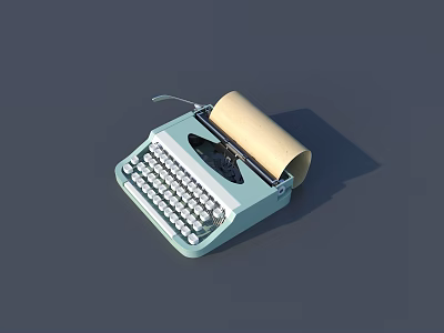 Light Blue Vintage Typewriter With Paper Roll Classic Design On Gray Background 3d model