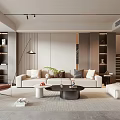 Modern Living Room Interior Design With Beige Sofa Coffee Table And Brown Armchair