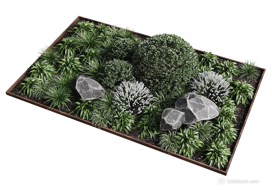 Modern Minimalist Garden Landscape With Lush Green Plants And Natural Decorative Stones For Outdoor Yards 3d model 
