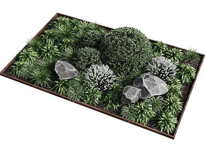 Modern Minimalist Garden Landscape With Lush Green Plants And Natural Decorative Stones For Outdoor Yards 3d model