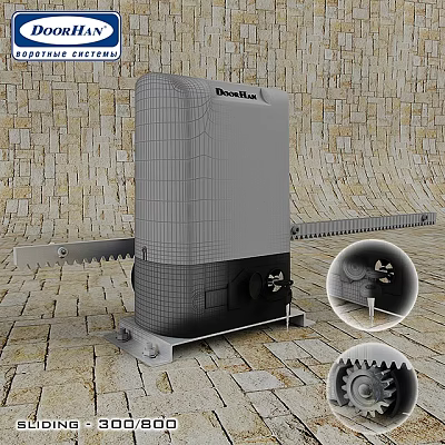 BrackRam Sliding Gate Operator With Gear Mechanism On Stone Tile Floor 3d model