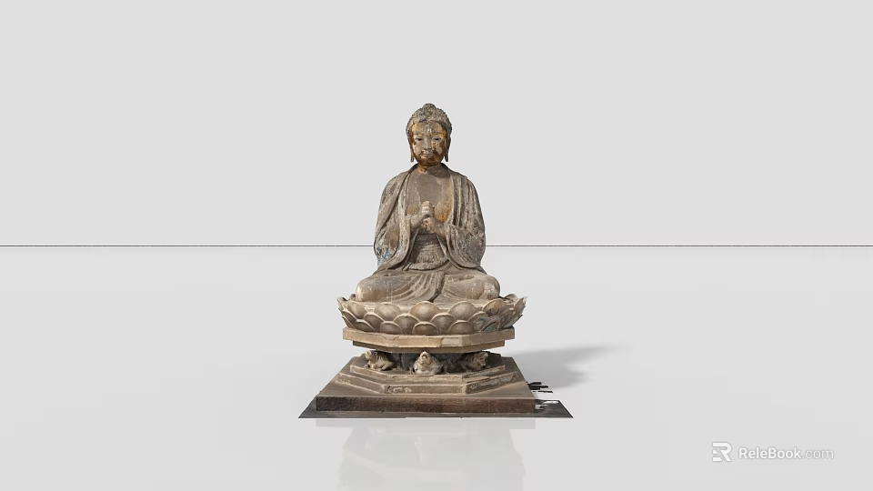 Ancient Architecture Historical Buddha Sculpture With Intricate Lotus Base And Pedestal 3d model 