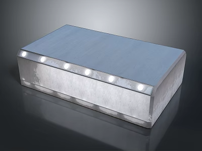 Cartoon Scene With Shiny Metal Box Featuring Illuminated LED Lights And Reflective Surface 3d model
