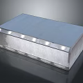 Cartoon Scene With Shiny Metal Box Featuring Illuminated LED Lights And Reflective Surface
