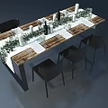 Elegant Dining Table Setting With Black Chairs Candles And Greenery Decorations 3d model