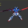 Blue White Red Mecha Robot Model Posing With Gun And Red Sword