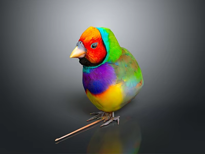Colored finches birds animals 3d model