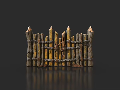 Rustic Wooden Fence With Pointed Tops Gate And Ropes For Garden Decoration 3d model