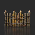 Rustic Wooden Fence With Pointed Tops Gate And Ropes For Garden Decoration